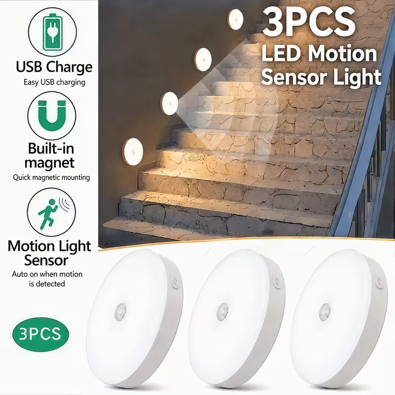 PLOOMI™ MotionGlow — 3-Pack Rechargeable Motion Sensor Lights